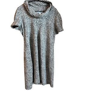 Christopher & Banks Leopard Print Cowl Neck Short Sleeve Dress Size 12 Comy Knit